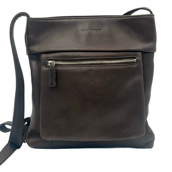 90s Nine West Brown Vintage Pebble Grain Leather Swing Pack Crossbody Retro Bag - Picture 4 of 10